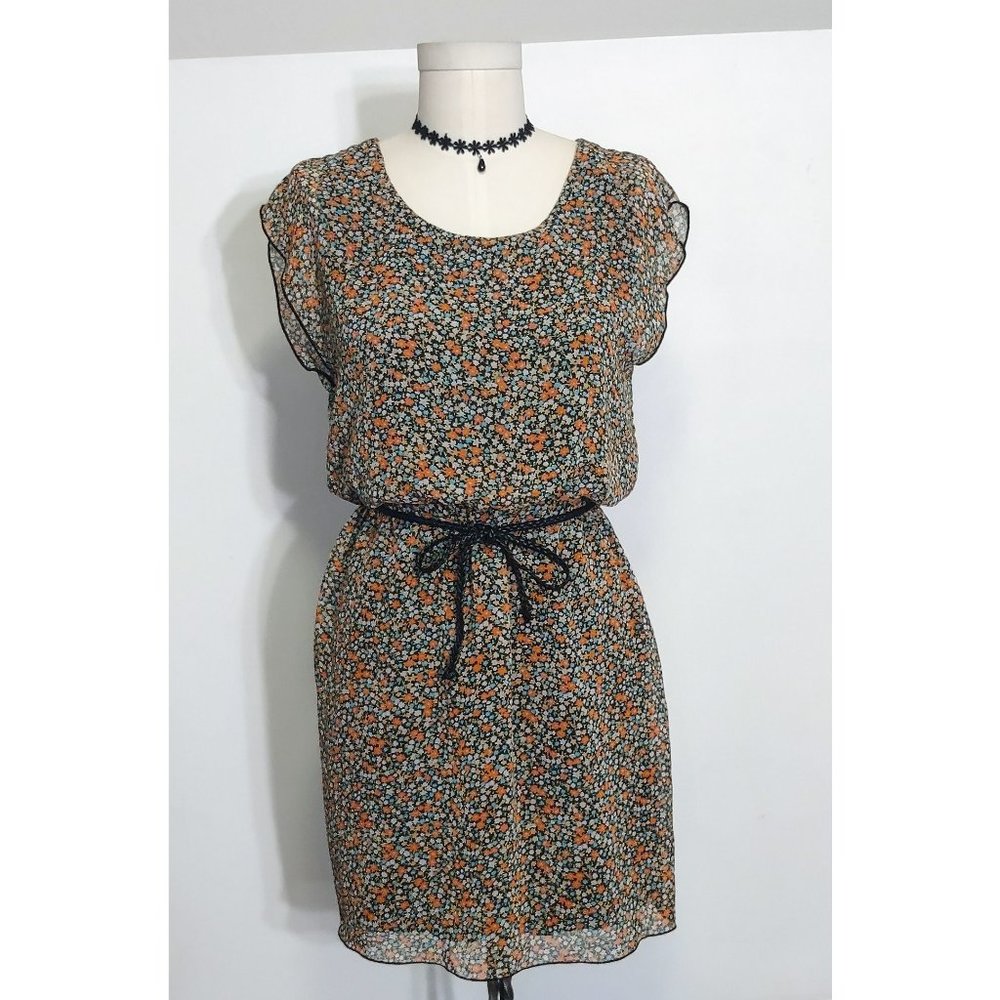 Floral Dress w/ Braided Rope Belt